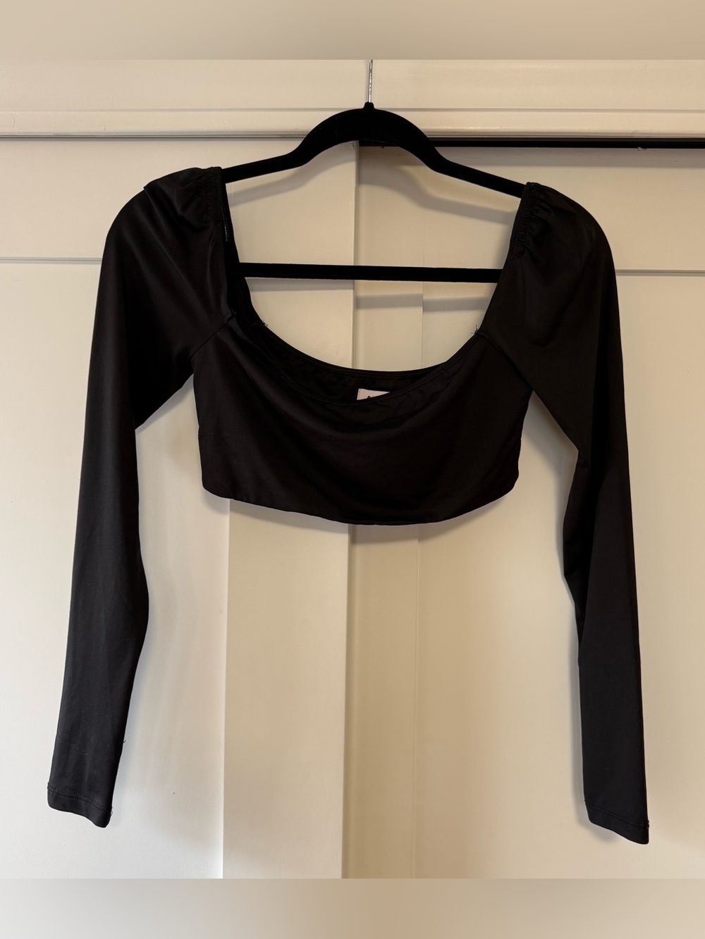 Princess Polly Black Long-Sleeve Scoop Neck Crop Top